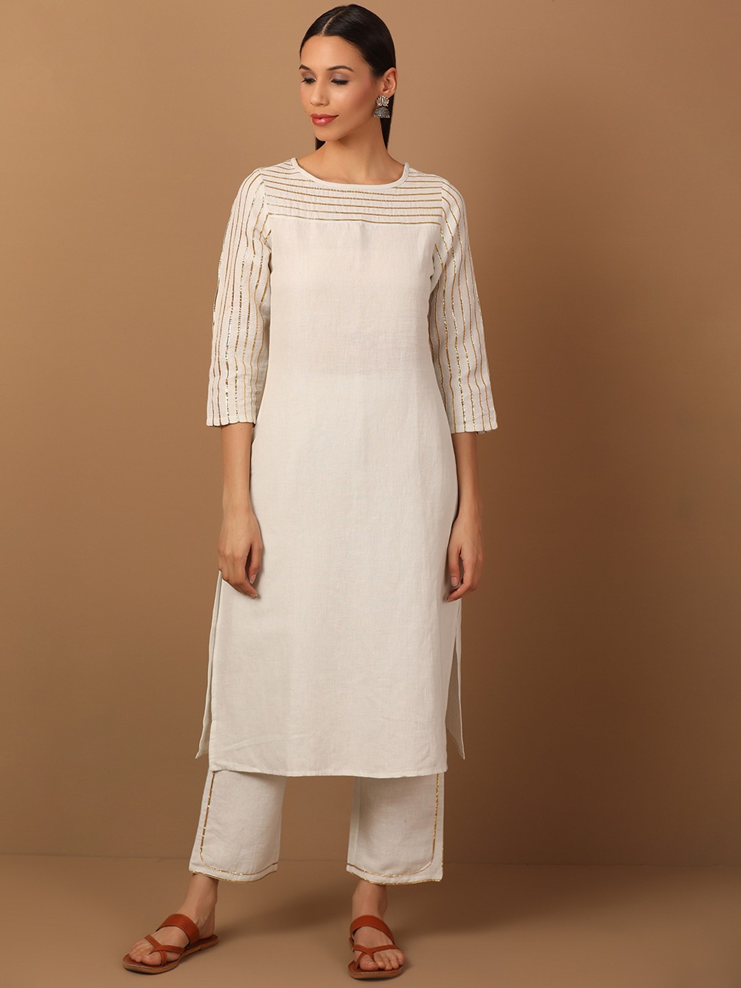 

BARARA ETHNIC Women Cream-Coloured Printed Pure Cotton Kurta with Trousers