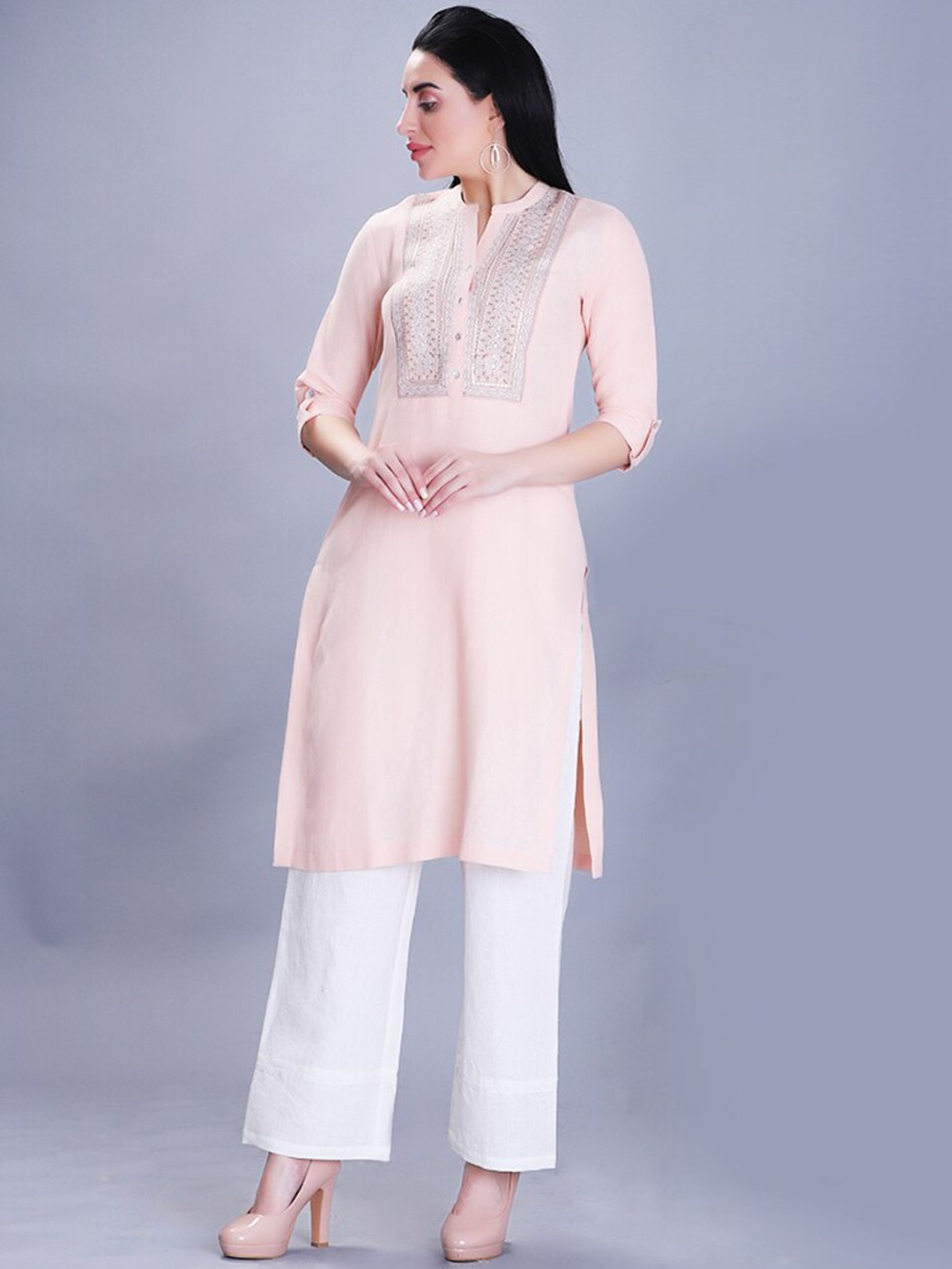 

BARARA ETHNIC Women Ethnic Motifs Yoke Design Pure Cotton Kurta, Cream