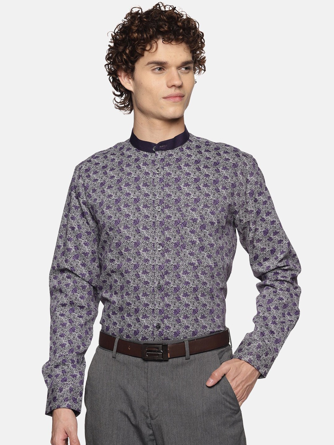 

DON VINO Men's Pink Relaxed Floral Printed Formal Shirt, Grey