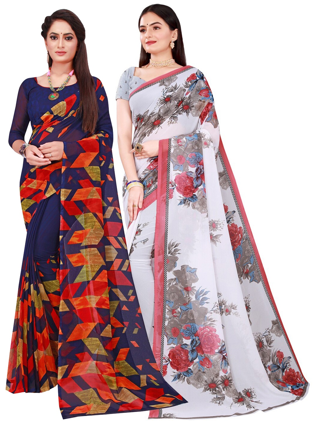 

SAADHVI Multicoloured Set of 2 Floral Printed Pure Georgette Saree, Multi