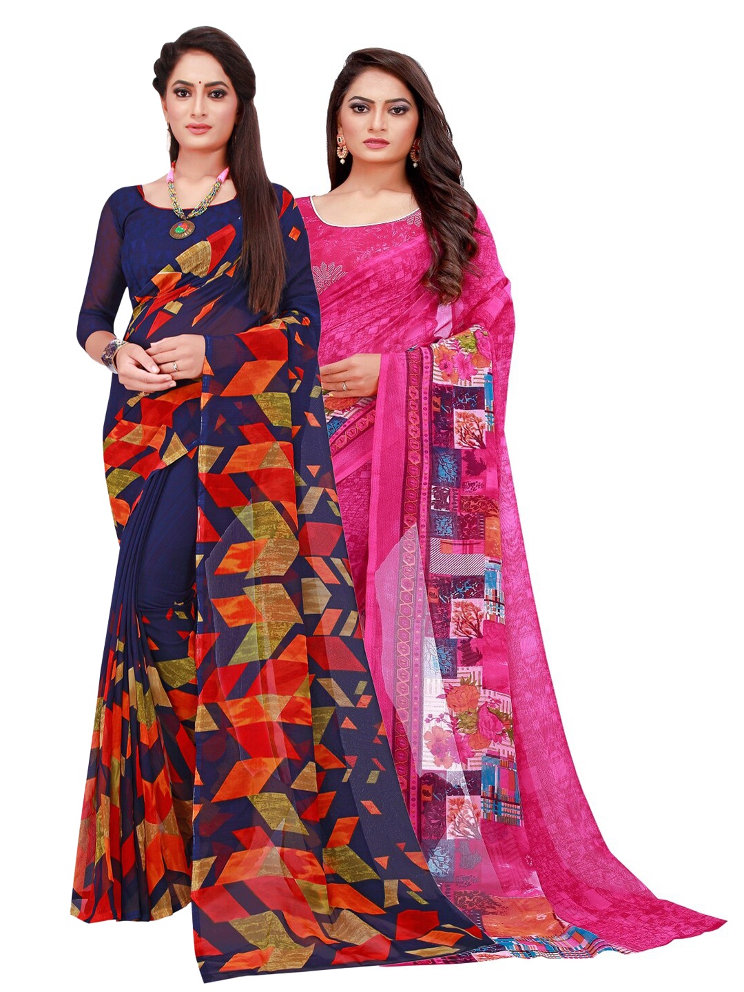 

SAADHVI Pack of 2 Printed Pure Georgette Sarees, Navy blue