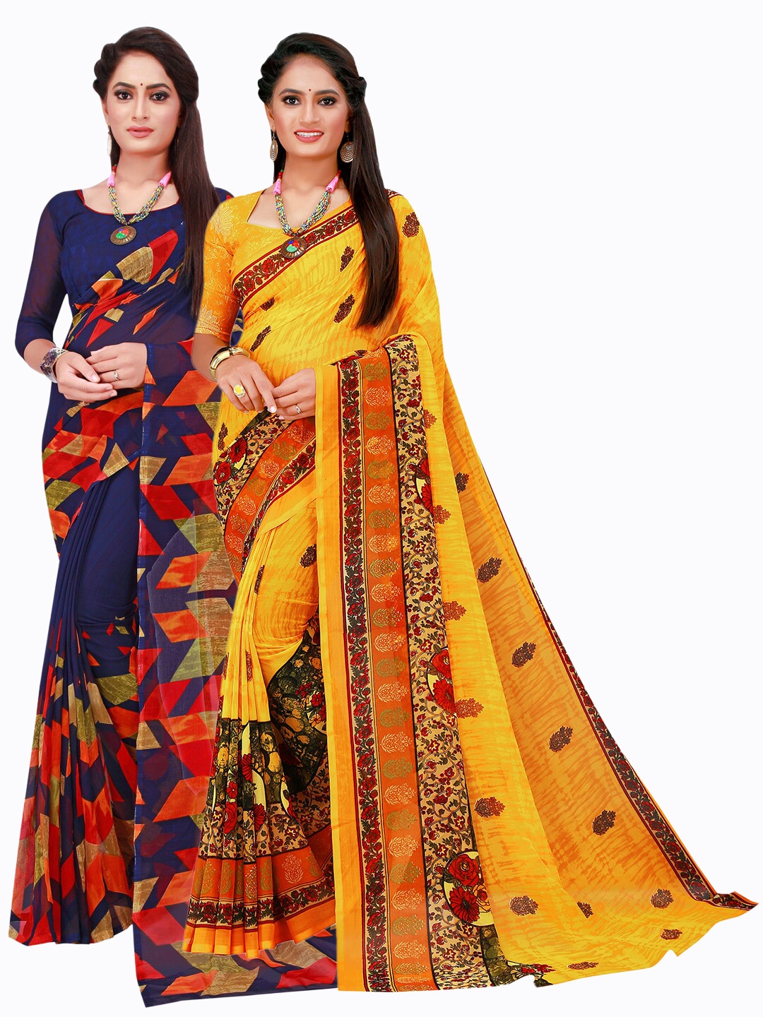 

SAADHVI Pack of 2 Printed Pure Georgette Sarees, Navy blue
