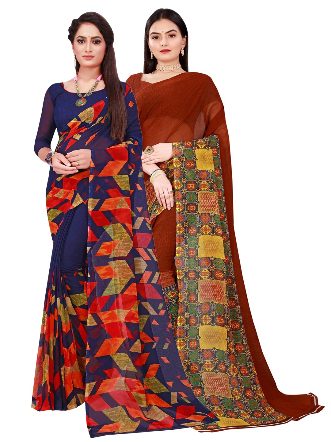 

SAADHVI Pack of 2 Printed Pure Georgette Sarees, Navy blue
