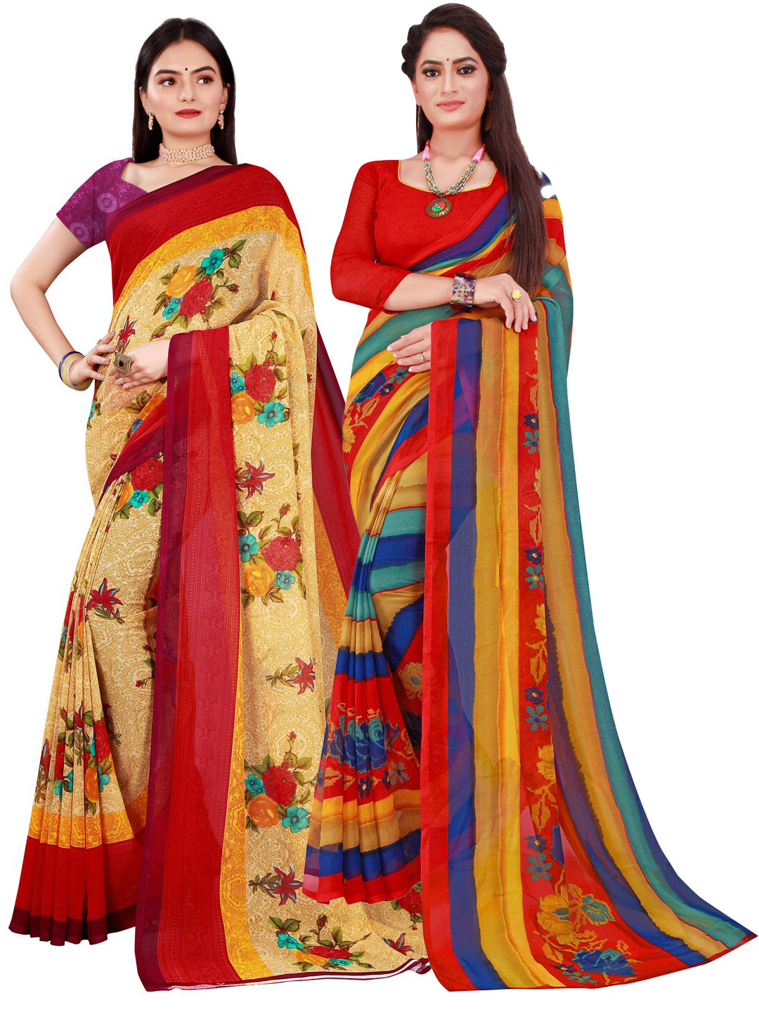 

SAADHVI Red & Yellow Pure Georgette Saree