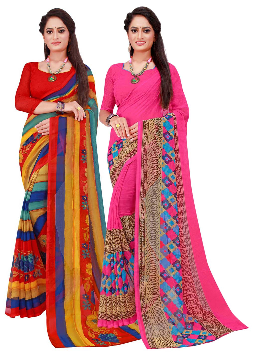 

SAADHVI Red & Pink Pure Georgette Saree