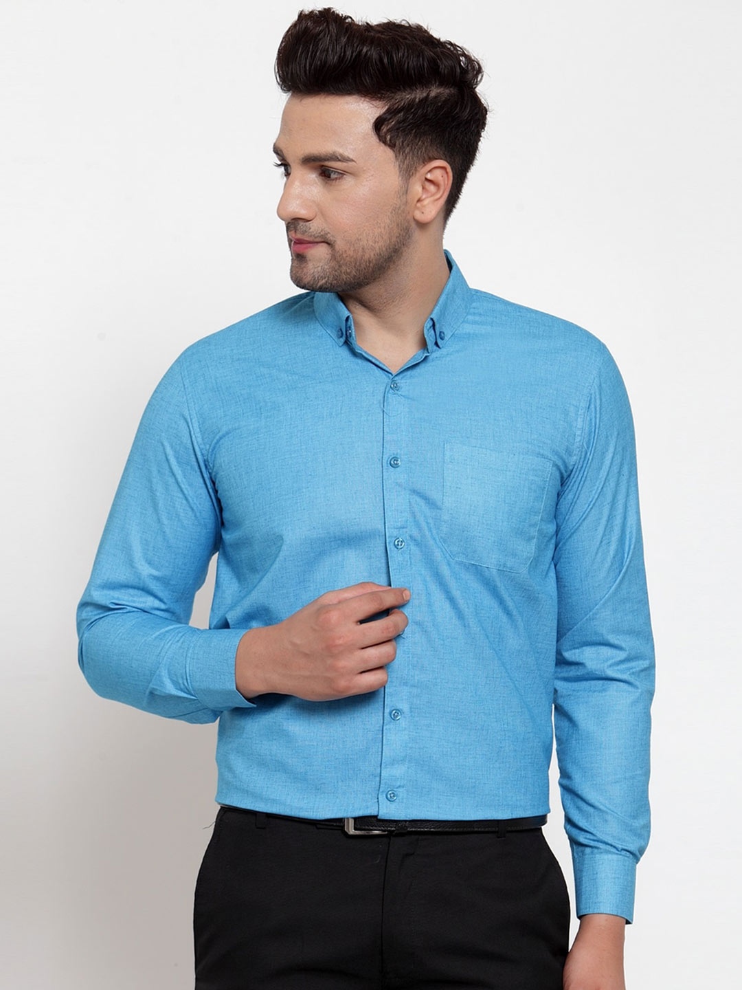 

JAINISH Men Turquoise Blue Standard Solid Formal Shirt
