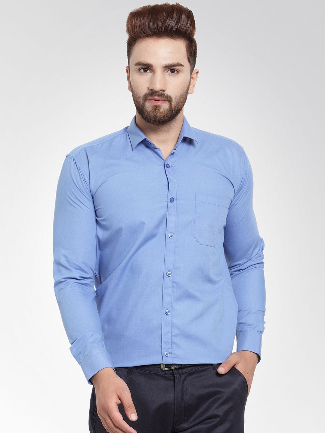 

JAINISH Men Blue Solid Standard Pure Cotton Formal Shirt