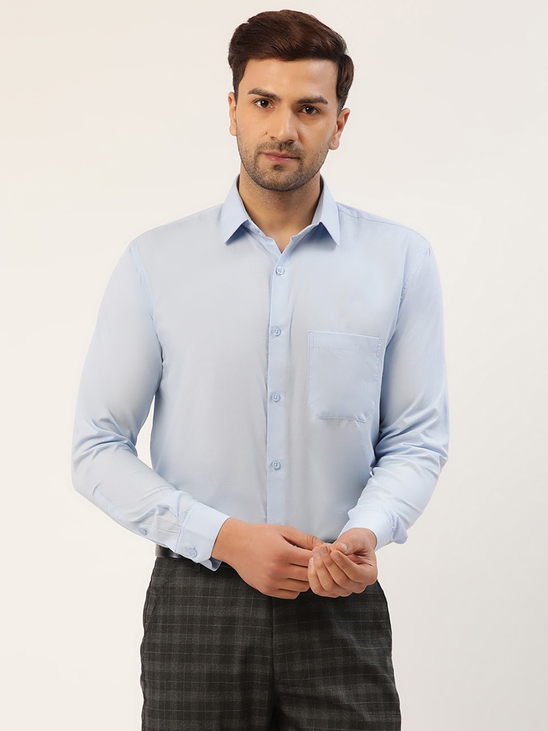 

JAINISH Men Blue Standard Pure Cotton Formal Shirt