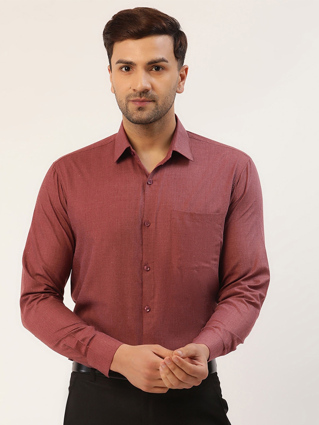 

JAINISH Men Brown Standard Pure Cotton Formal Shirt