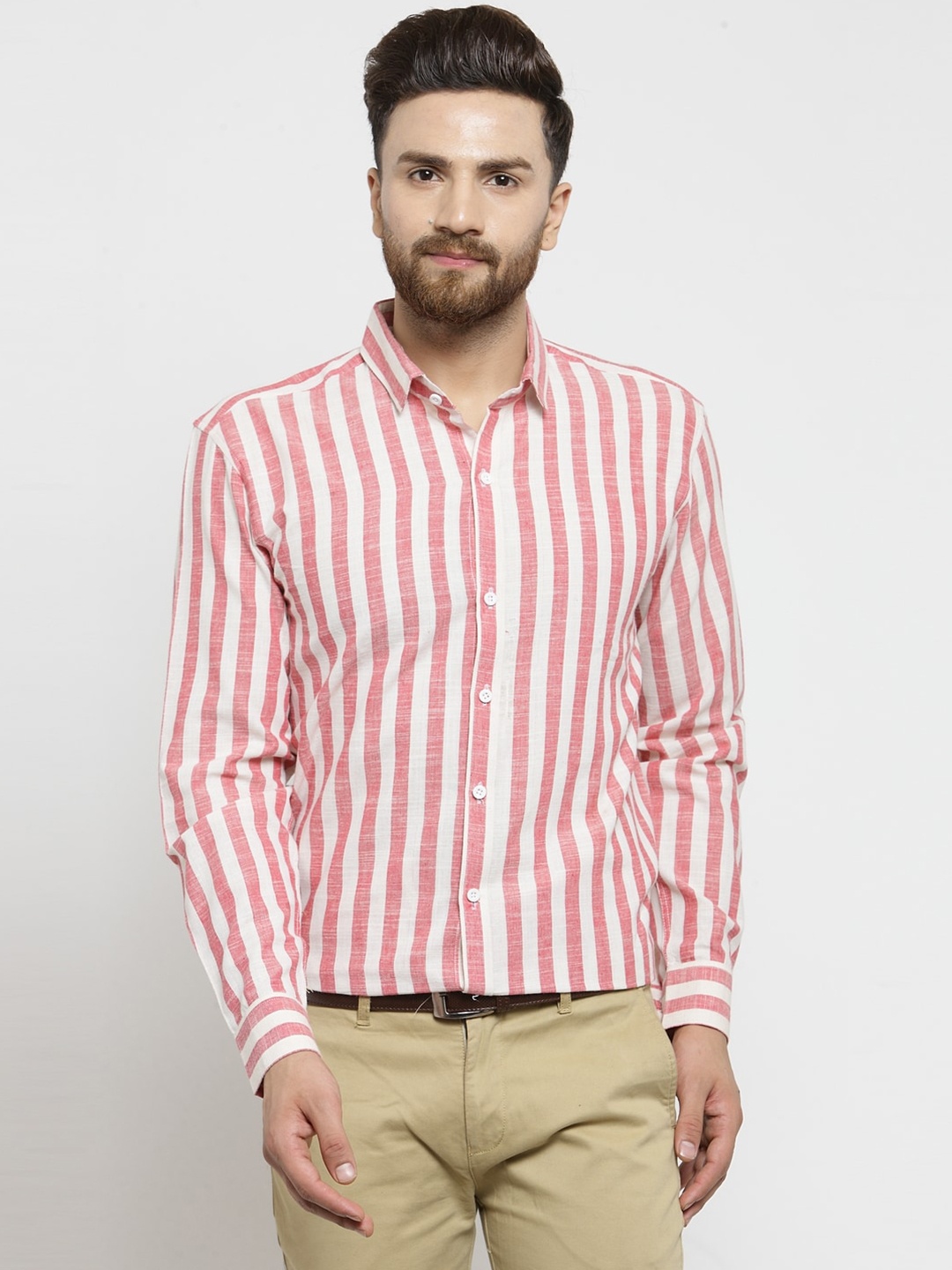 

JAINISH Men Red Standard Vertical Striped Formal Shirt