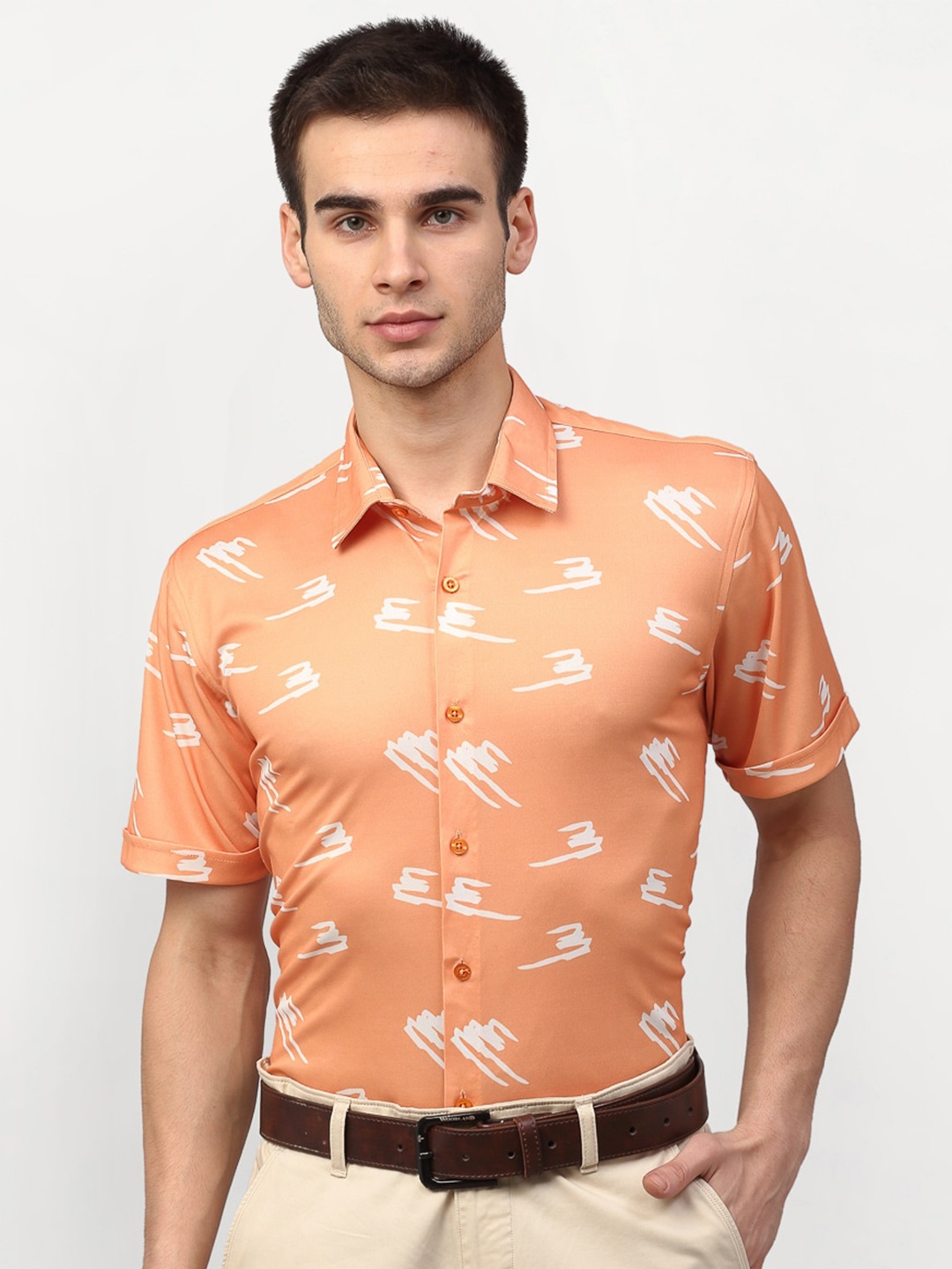 

JAINISH Men Peach-Coloured Standard Printed Formal Shirt