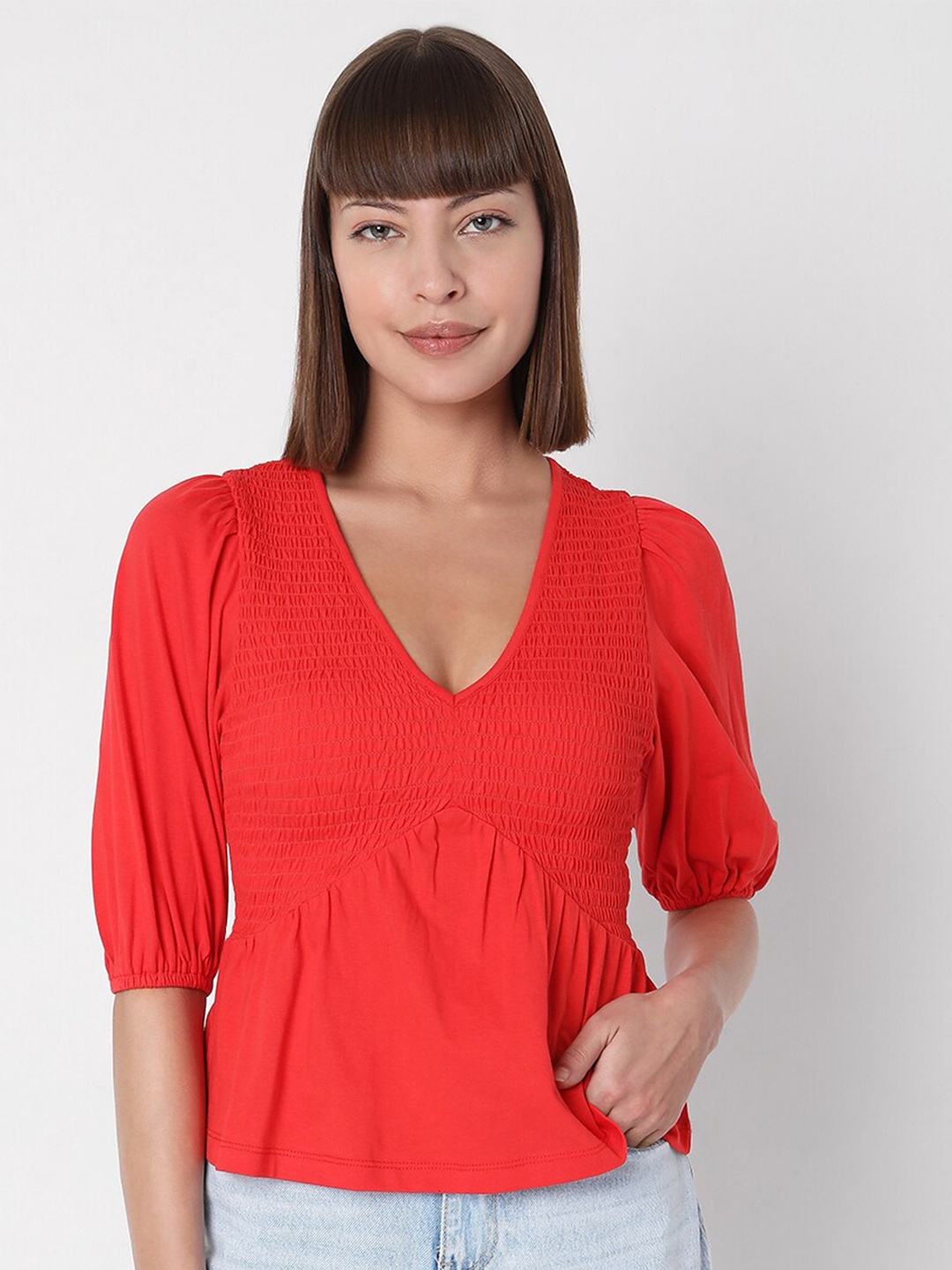 

Vero Moda Red Solid Top