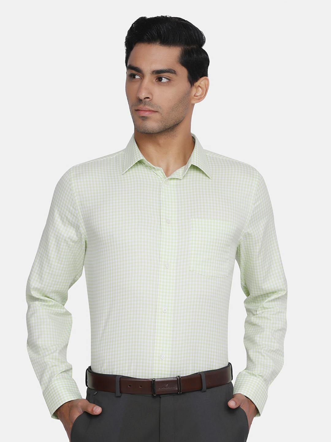 

Blackberrys Men Green India Slim Fit Checked Formal Shirt