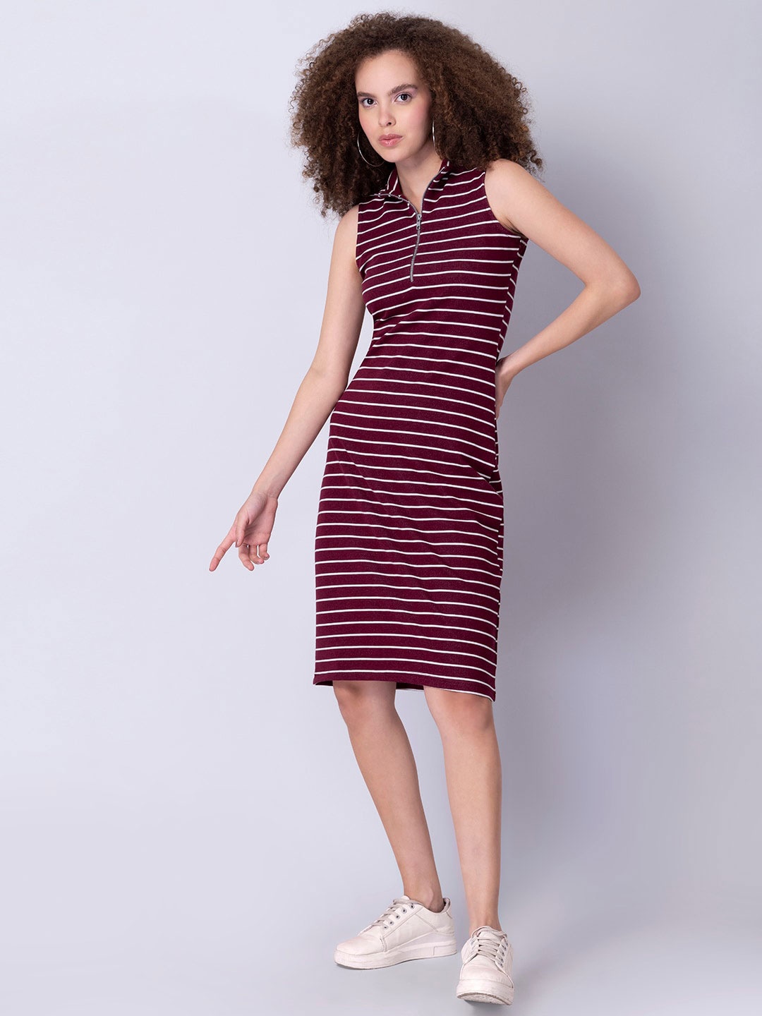 

FabAlley Maroon Striped T-shirt Dress