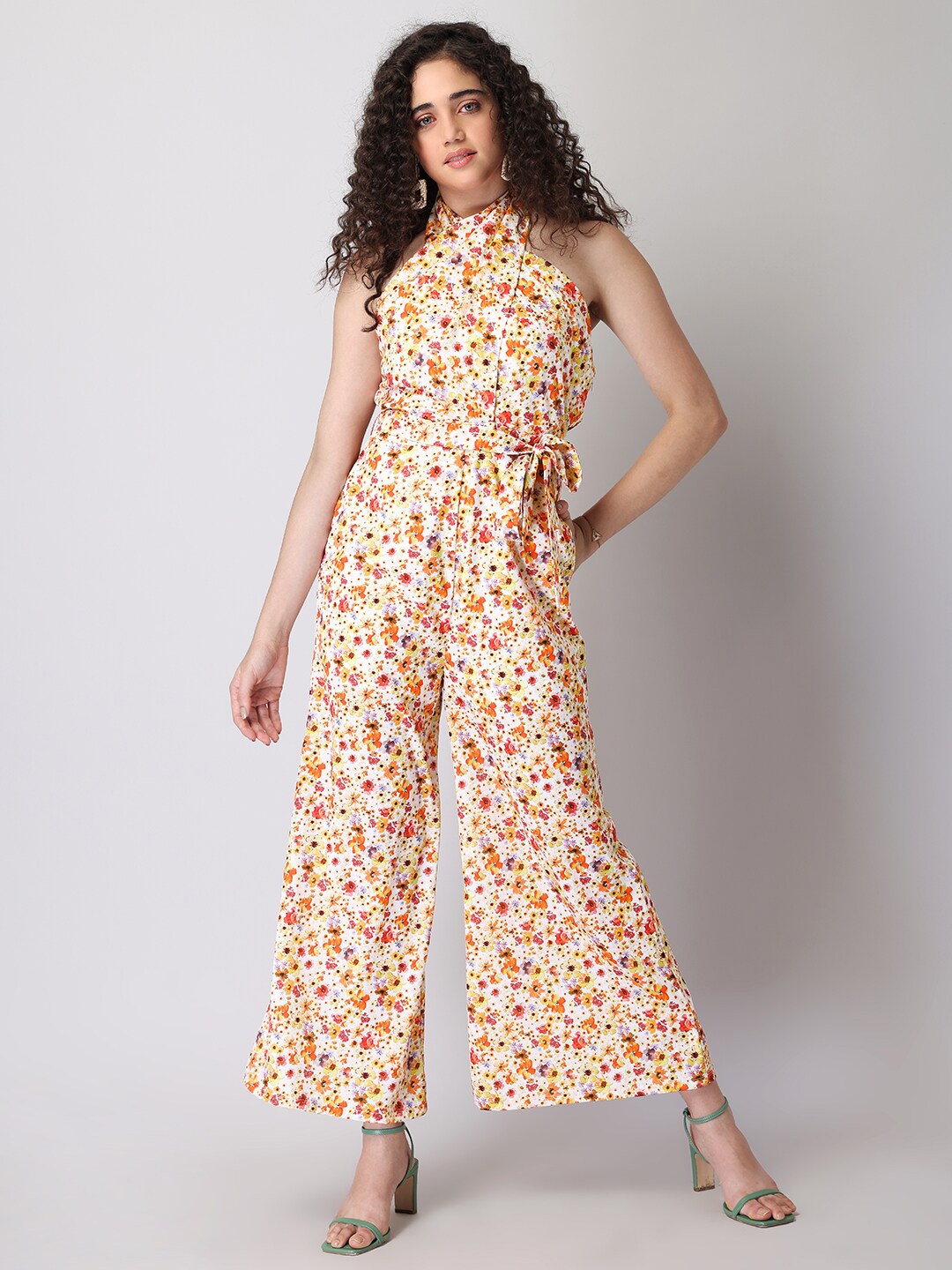 

FabAlley White & Red Halter Neck Printed Basic Jumpsuit