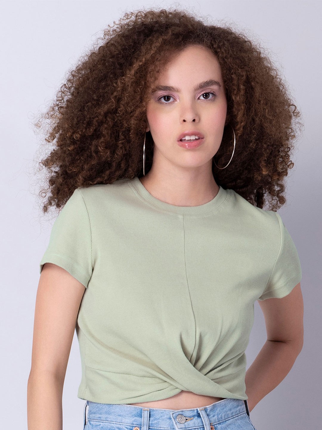 

FabAlley Green Solid Crop Top