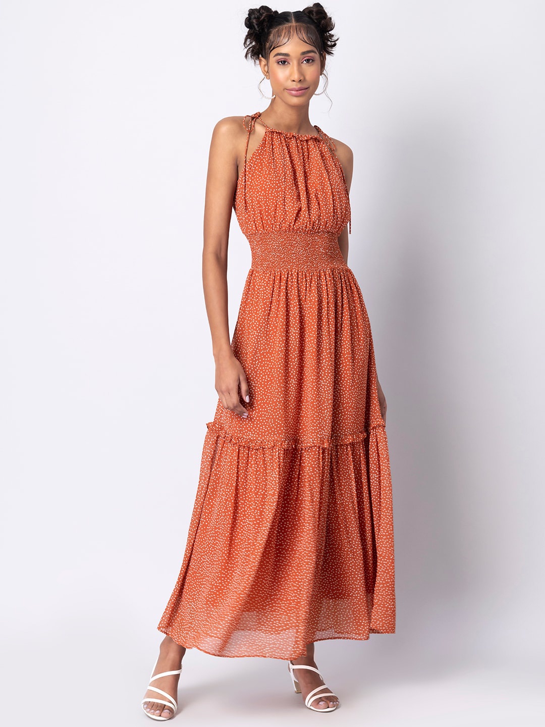 

FabAlley Women Orange Georgette Maxi Dress