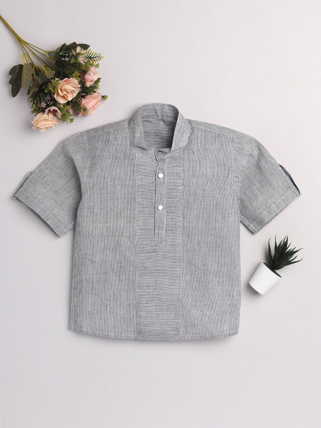 

JBN Creation Boys Grey Classic Pinstripes Striped Casual Shirt