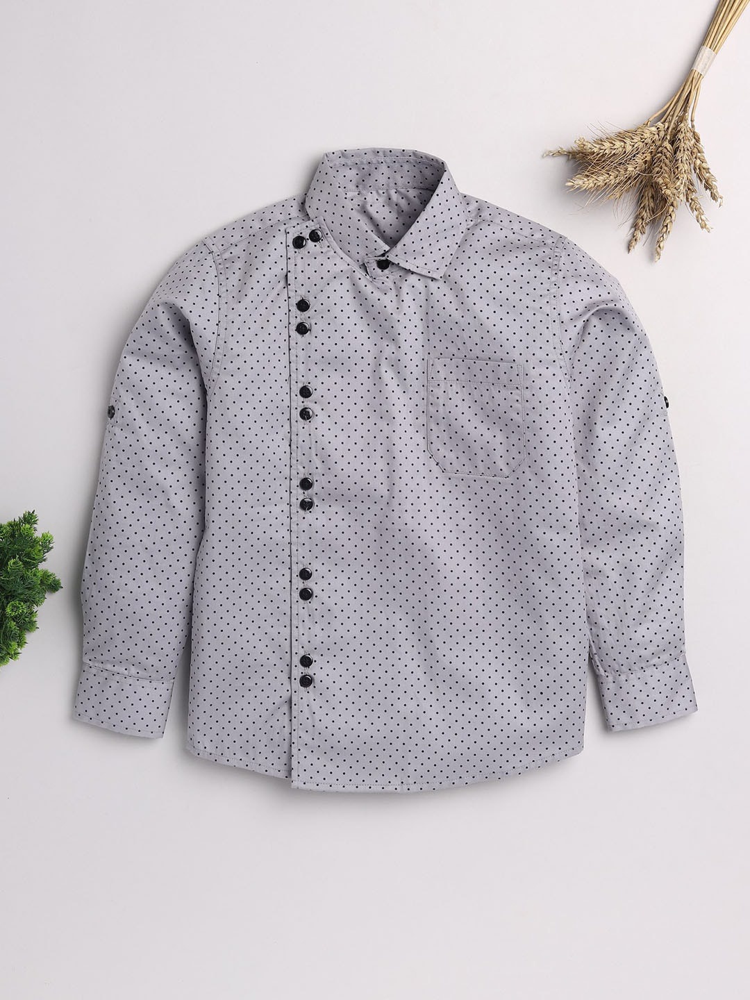 

JBN Creation Boys Grey & Black Polka Dot Printed Casual Shirt