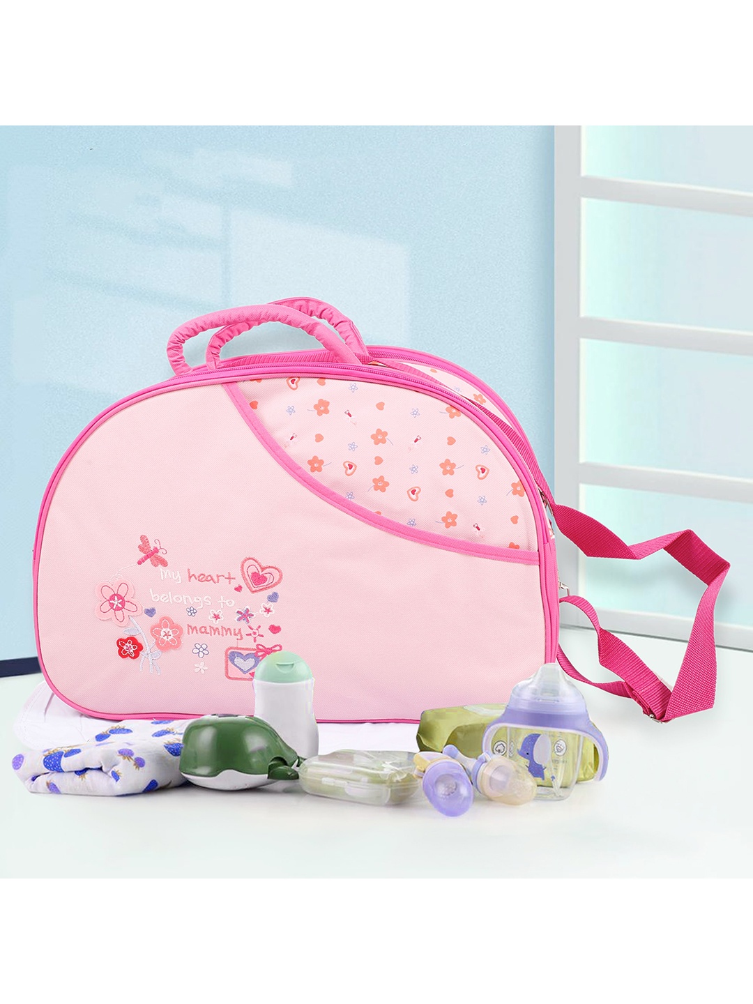 

Baby Moo Kids Pink Floral Printed Diaper Bag