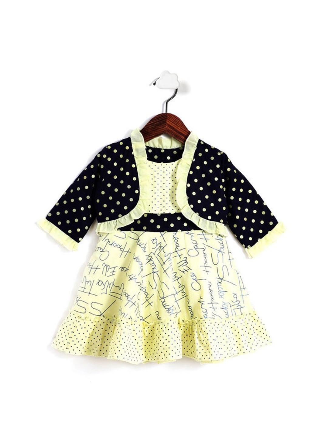 

The Magic Wand Yellow & Black Polka Dots Printed Dress With Jacket