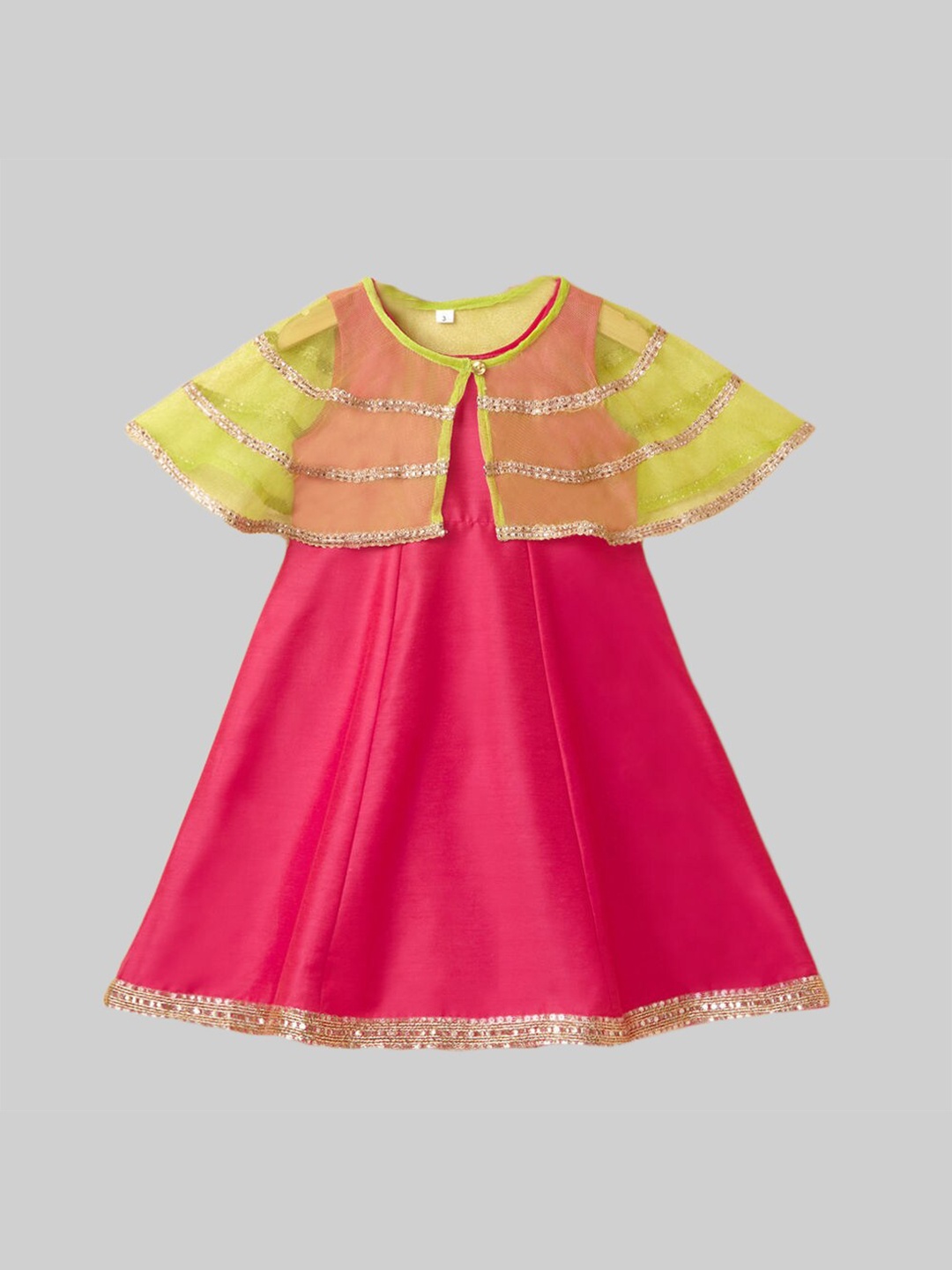 

The Magic Wand Girl Pink Fuchsia Net Ethnic A-Line Dress