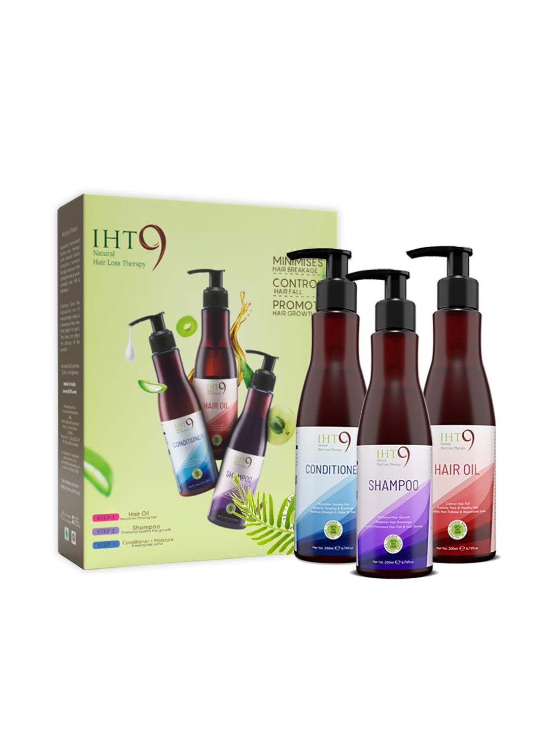 

Lass Naturals IHT9 Hair Grooming Kit - Hair Oil ,Shampoo & Conditioner- 200ml Each, Brown