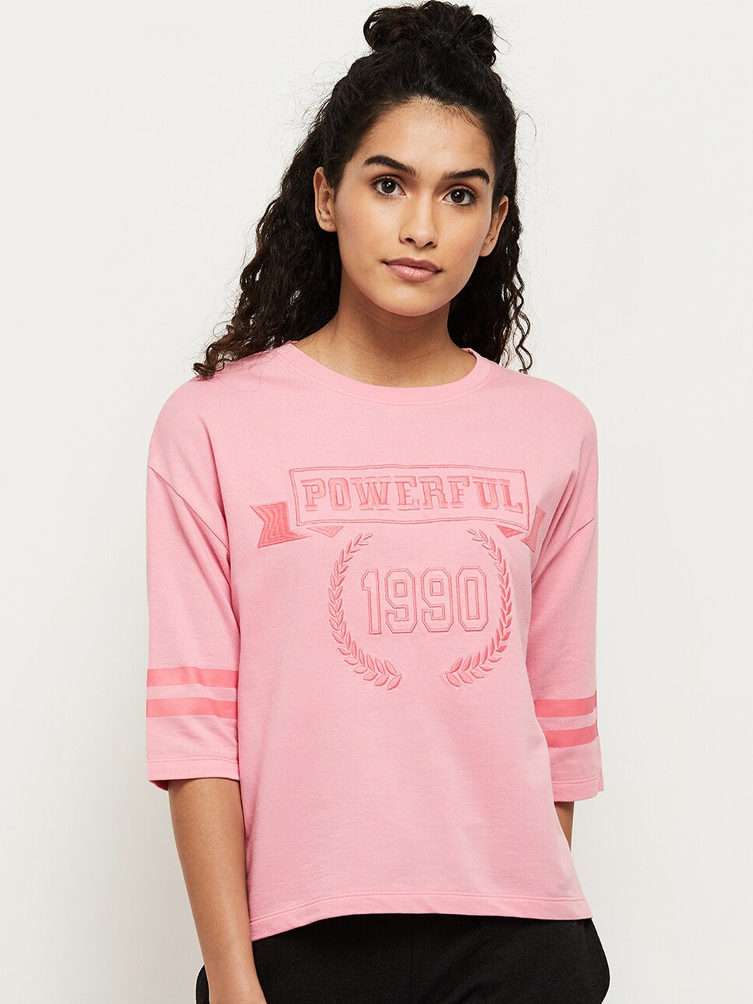 

max Women Pink Typography Printed T-shirt