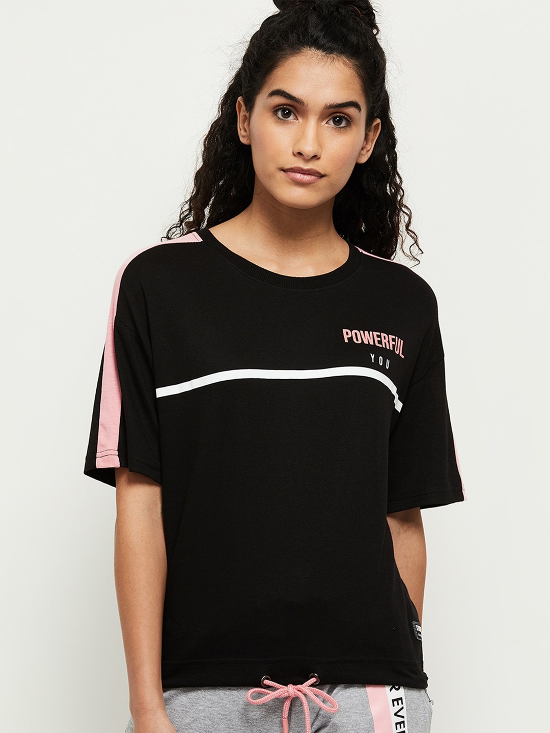 

max Women Black Typography T-shirt