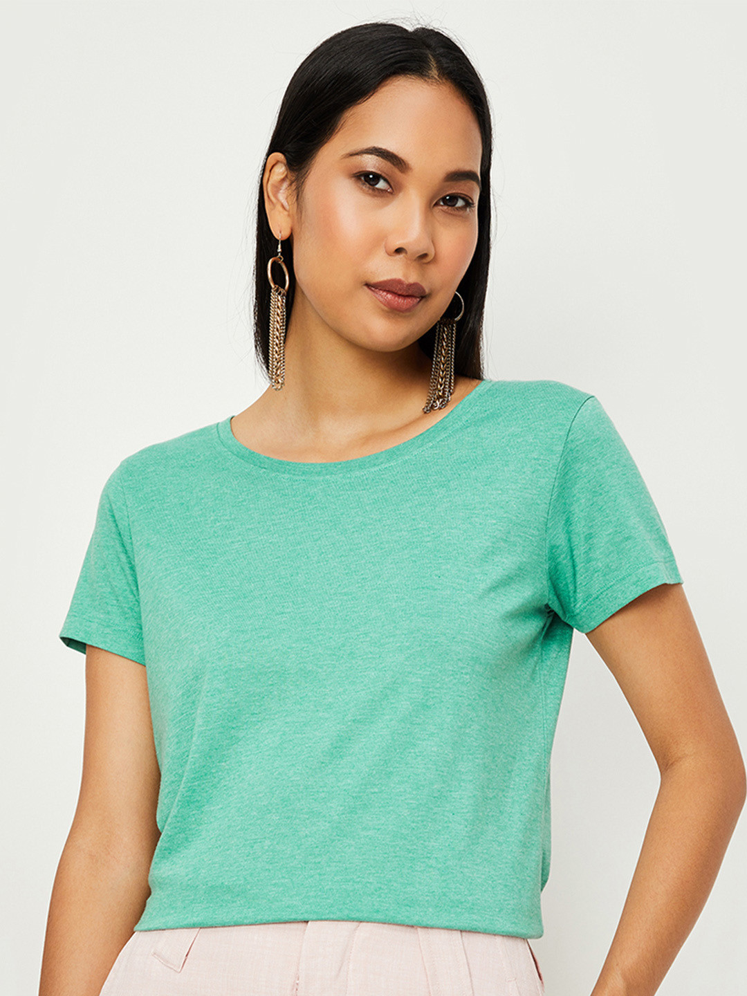 

max Women Green Round Neck T-shirt