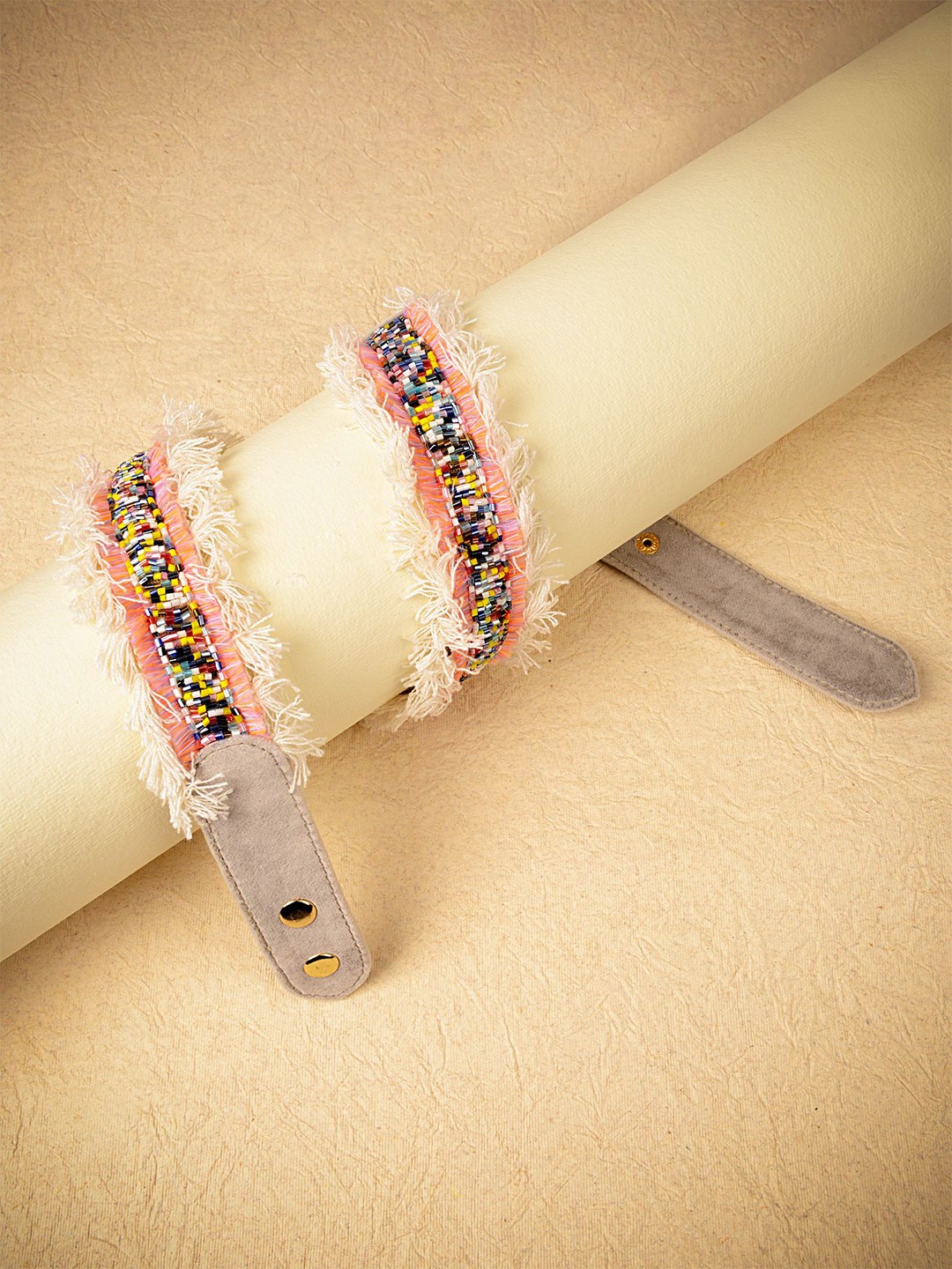 

D'oro Women White & Pink Pearl Embellished Ethnic Belt
