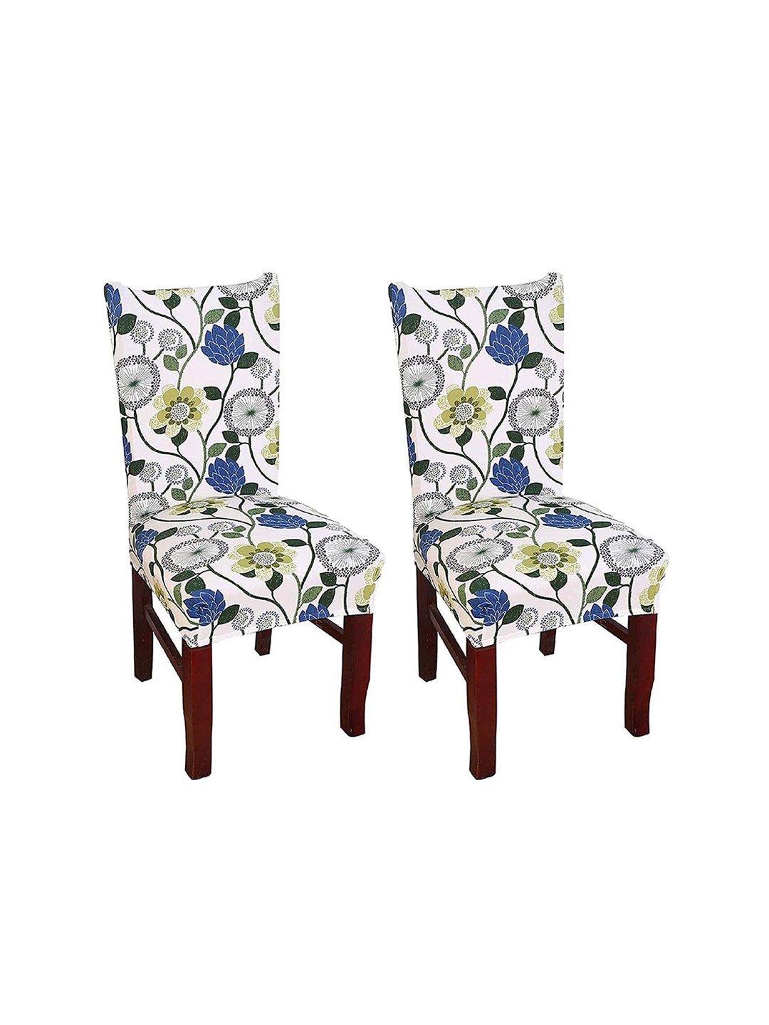 

Styleys Set Of 2 White & Blue Printed Chair Covers