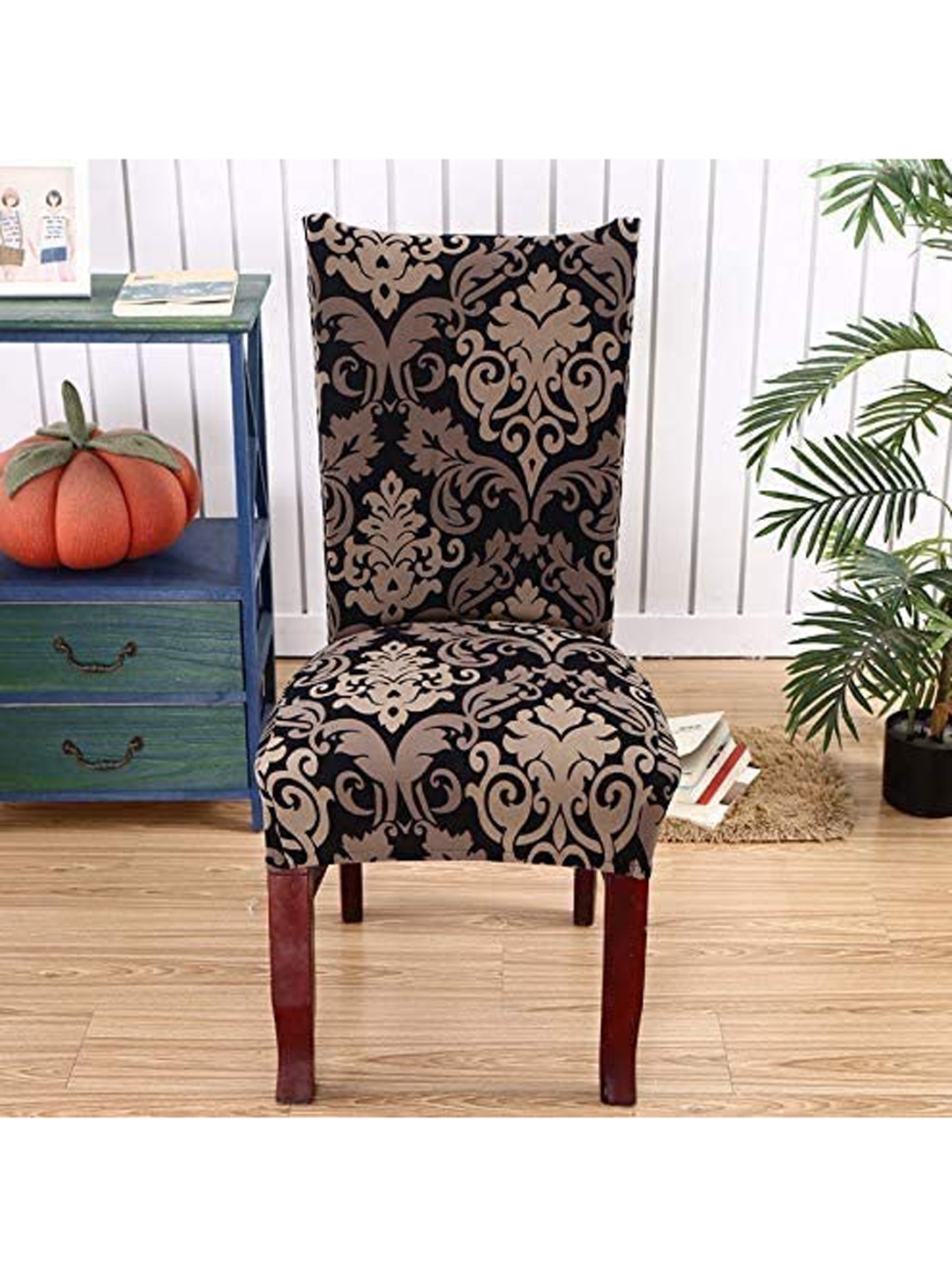 

Styleys Set Of 6 Black & Beige Printed Chair Covers