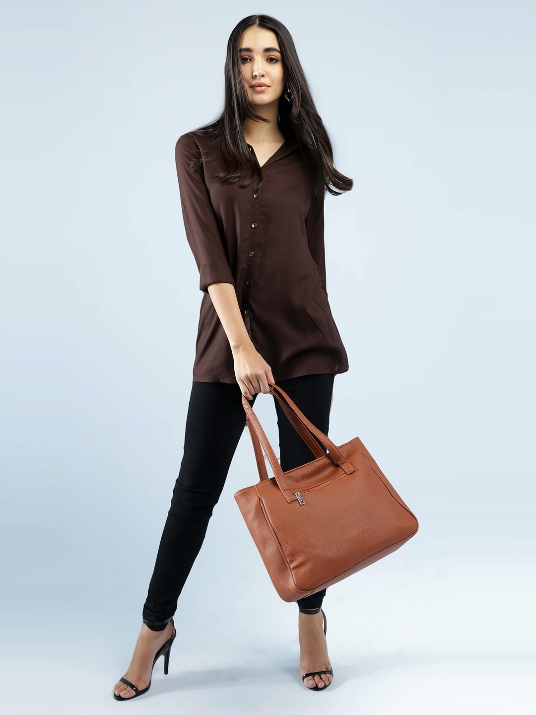 

IDK Women Brown Slim Fit Longline Casual Shirt