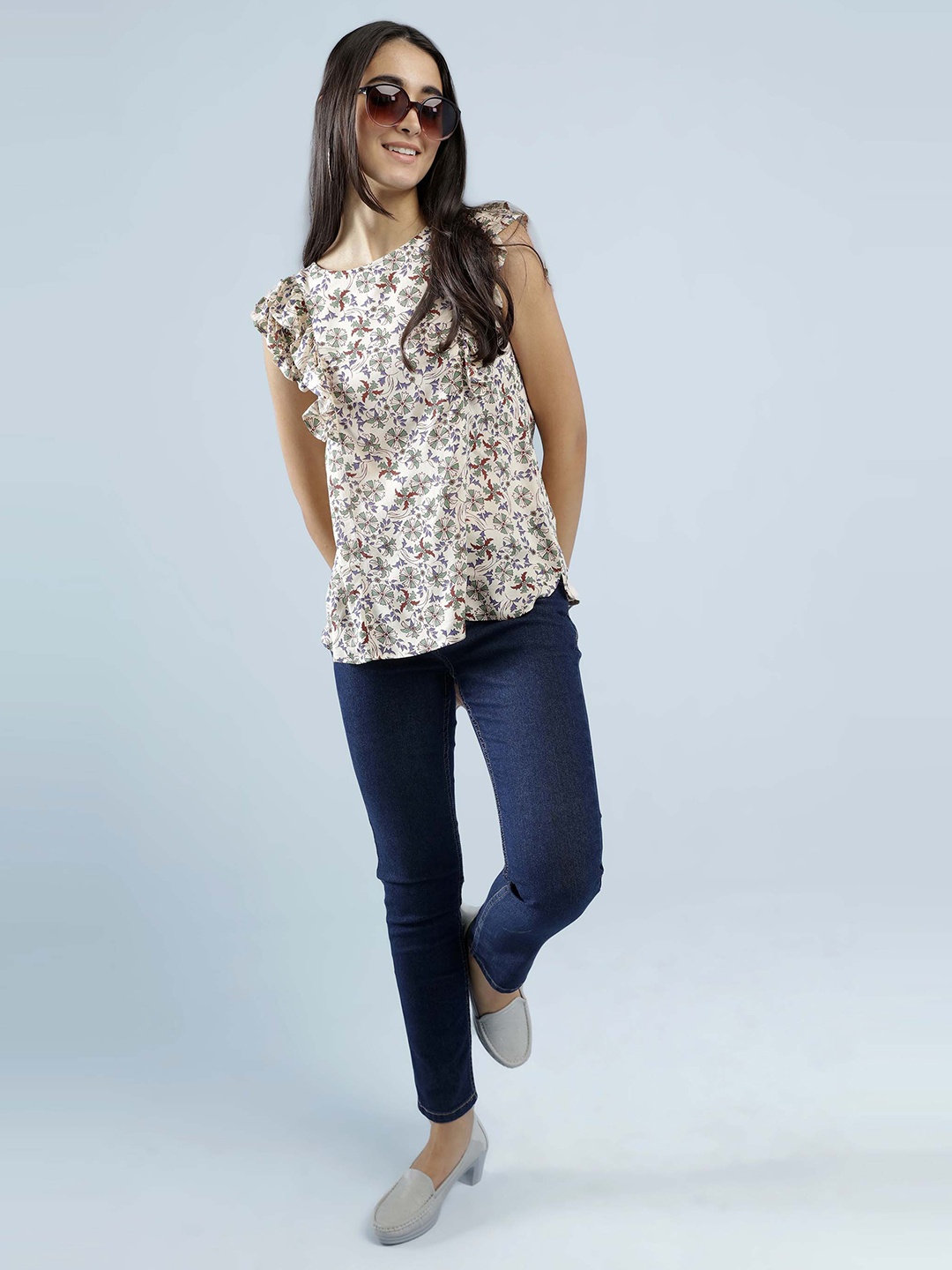 

IDK Cream-Coloured women Floral Print Top