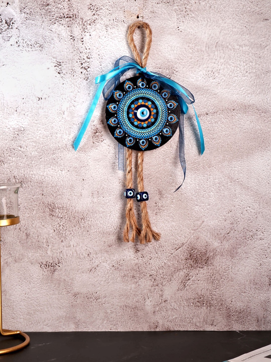 

THE WHITE INK DECOR Blue & Yellow Evil Eye Charm Wall Hanging Decor