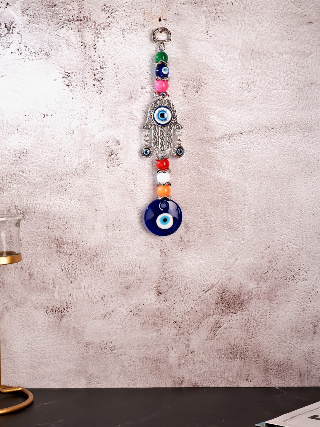 

THE WHITE INK DECOR Blue & White Evil Eye Charm Wall Hanging Decor