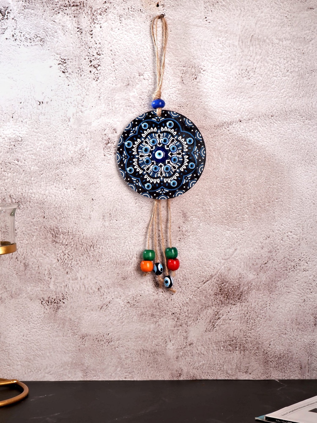 

THE WHITE INK DECOR Blue & Orange Evil Eye Charm Wall Hanging Decor