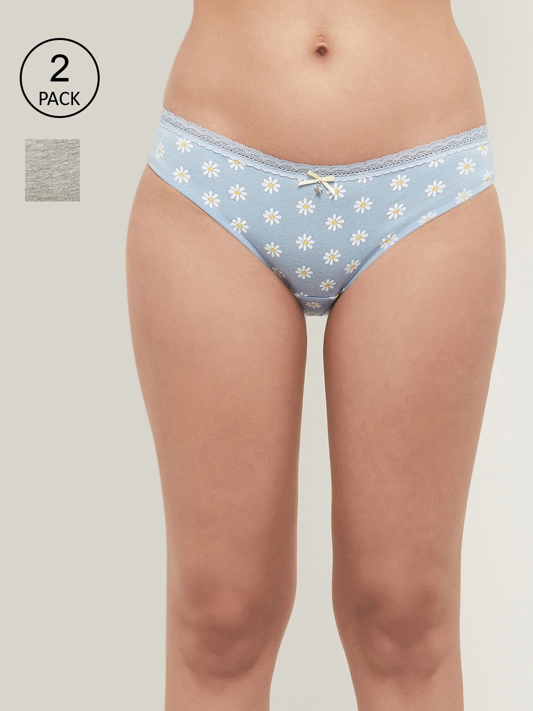 

max Pack of 2 Grey & Blue Floral Printed Basic Briefs