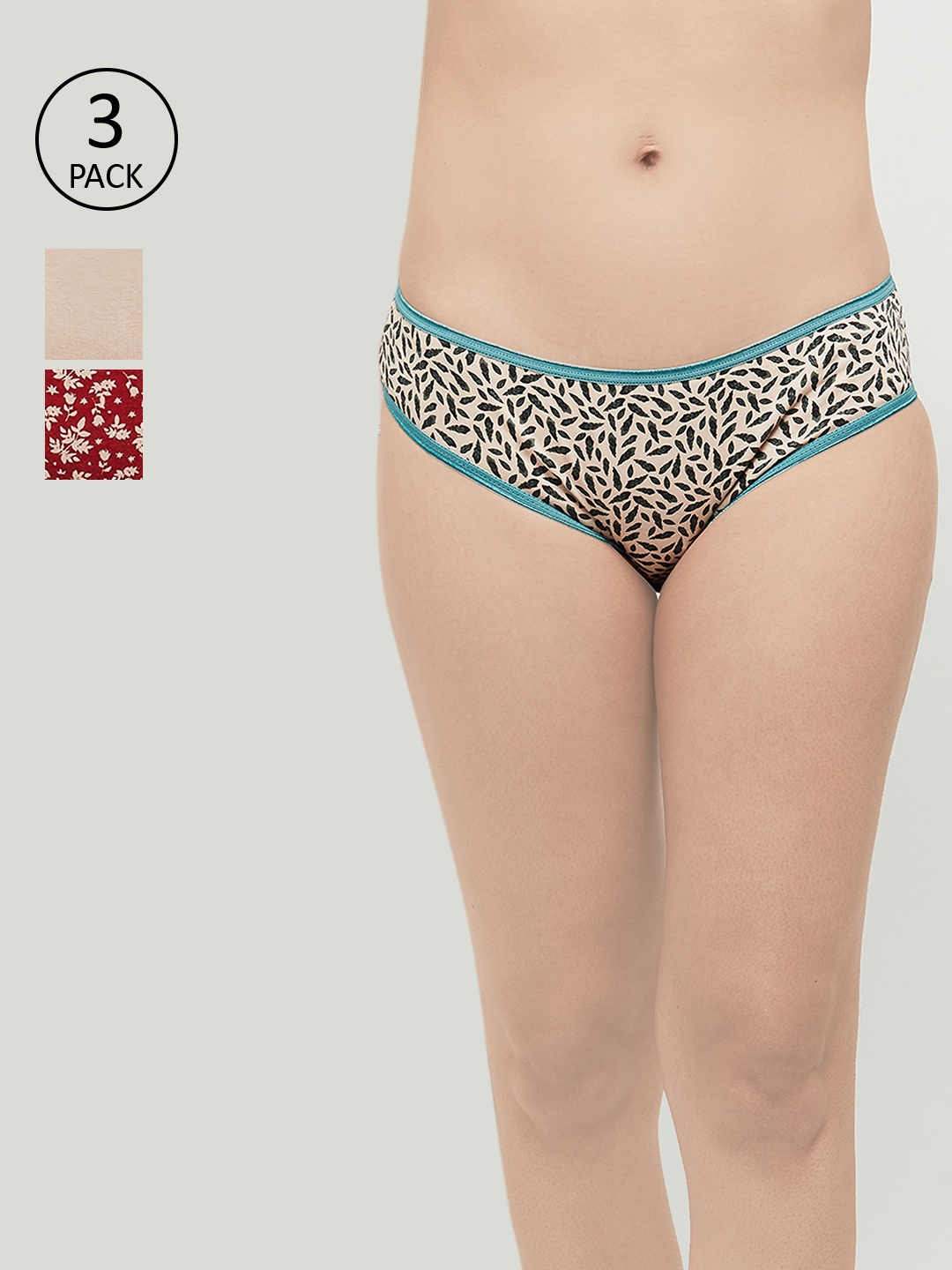 

max Women Pack of 5 Printed Cotton Briefs, Cream