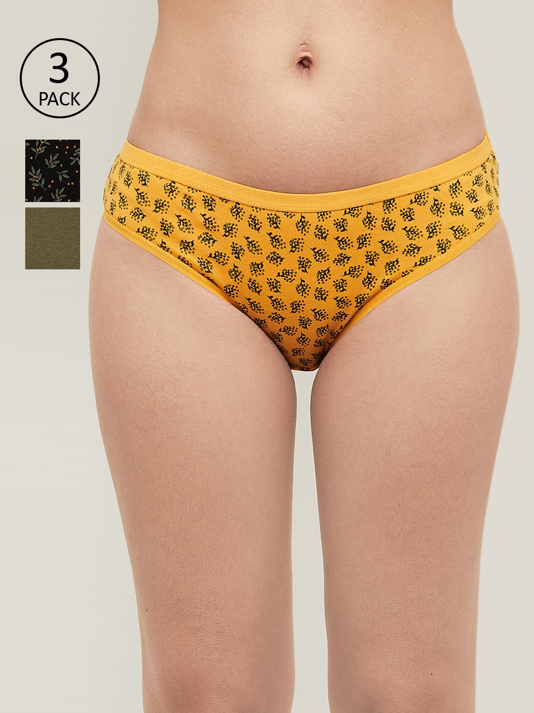 

max Women Pack of 3 Yellow & Black Printed Low Rise Bikni Briefs NOOSSP21LH15