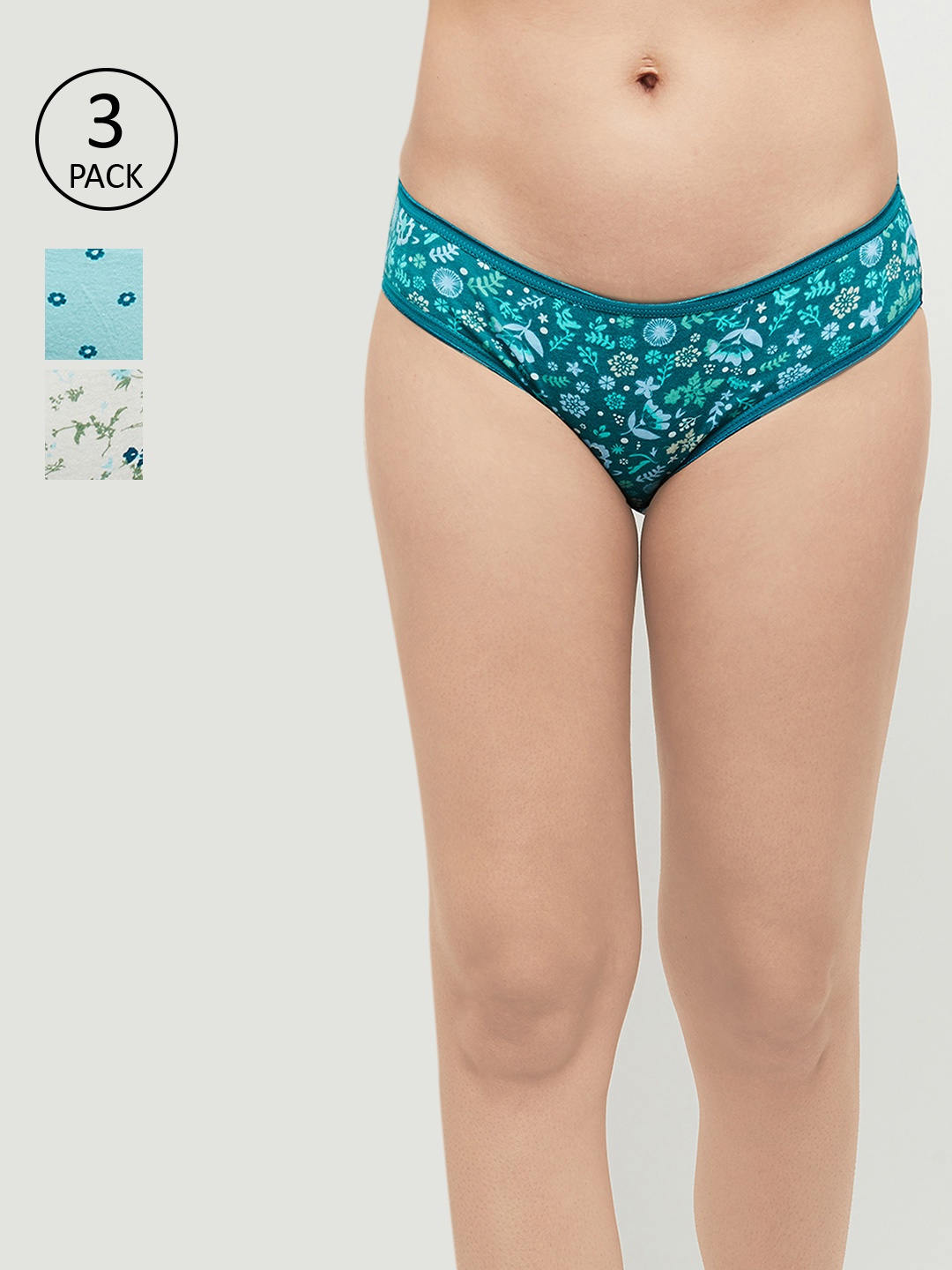 max Women Pack Of 3 Floral Printed Cotton Basic Briefs, Blue