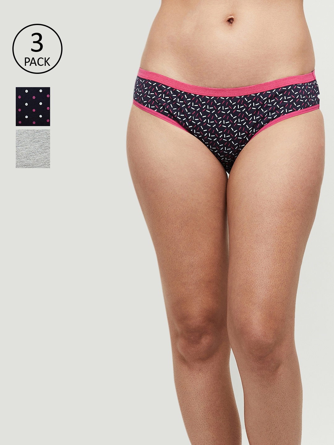 

max Women Set of 3 Navy Blue & Grey Printed Cotton Basic Briefs NOOSSU21LH12NAVY
