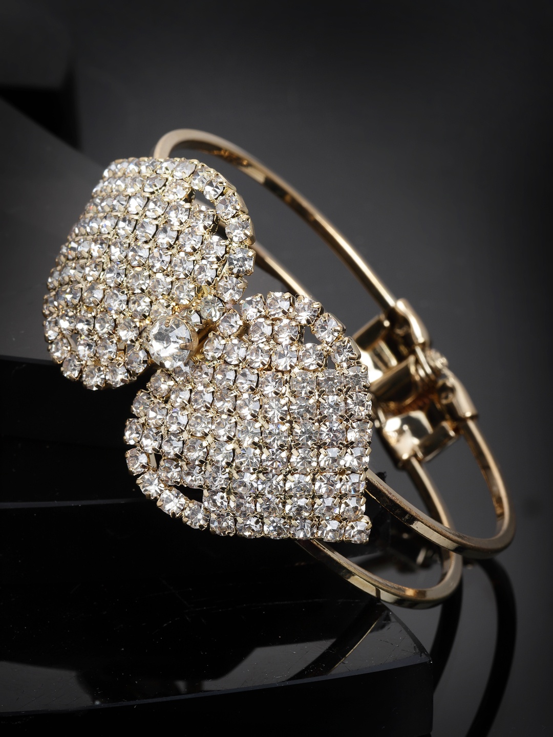 

PANASH Women Cubic Zirconia Studded & Gold-Plated Solitaire Bangle-Style Bracelet