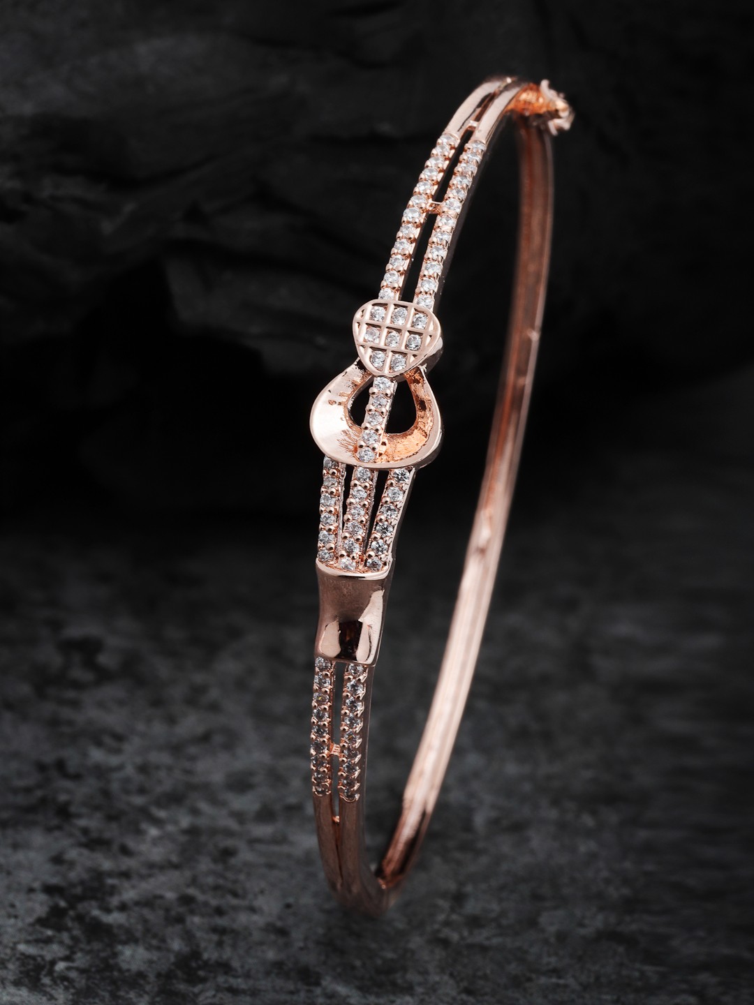 

PANASH Women White Cubic Zirconia Gold-Plated Bangle-Style Bracelet, Rose gold