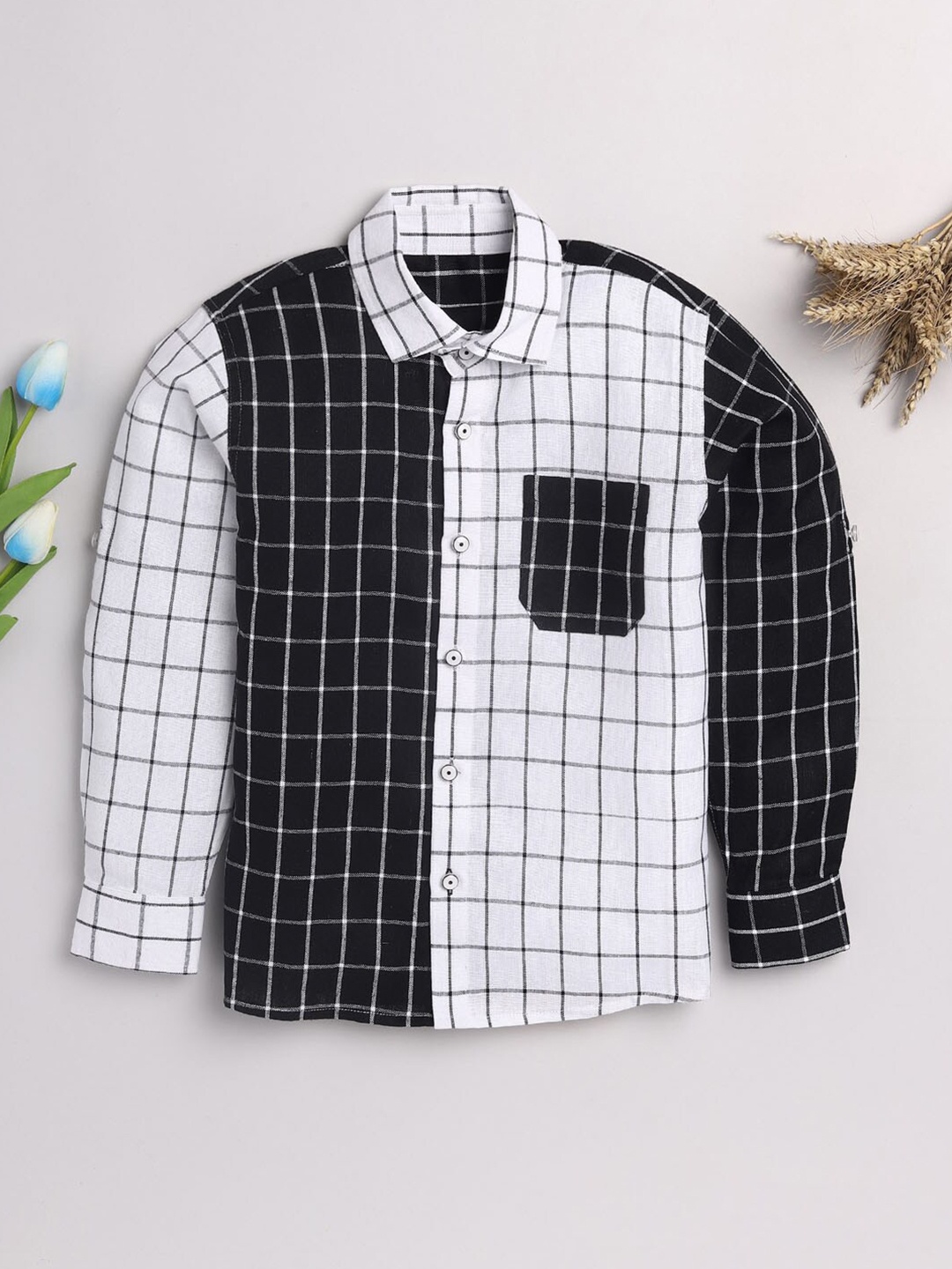 

JBN Creation Boys Black Classic Windowpane Checks Checked Casual Shirt