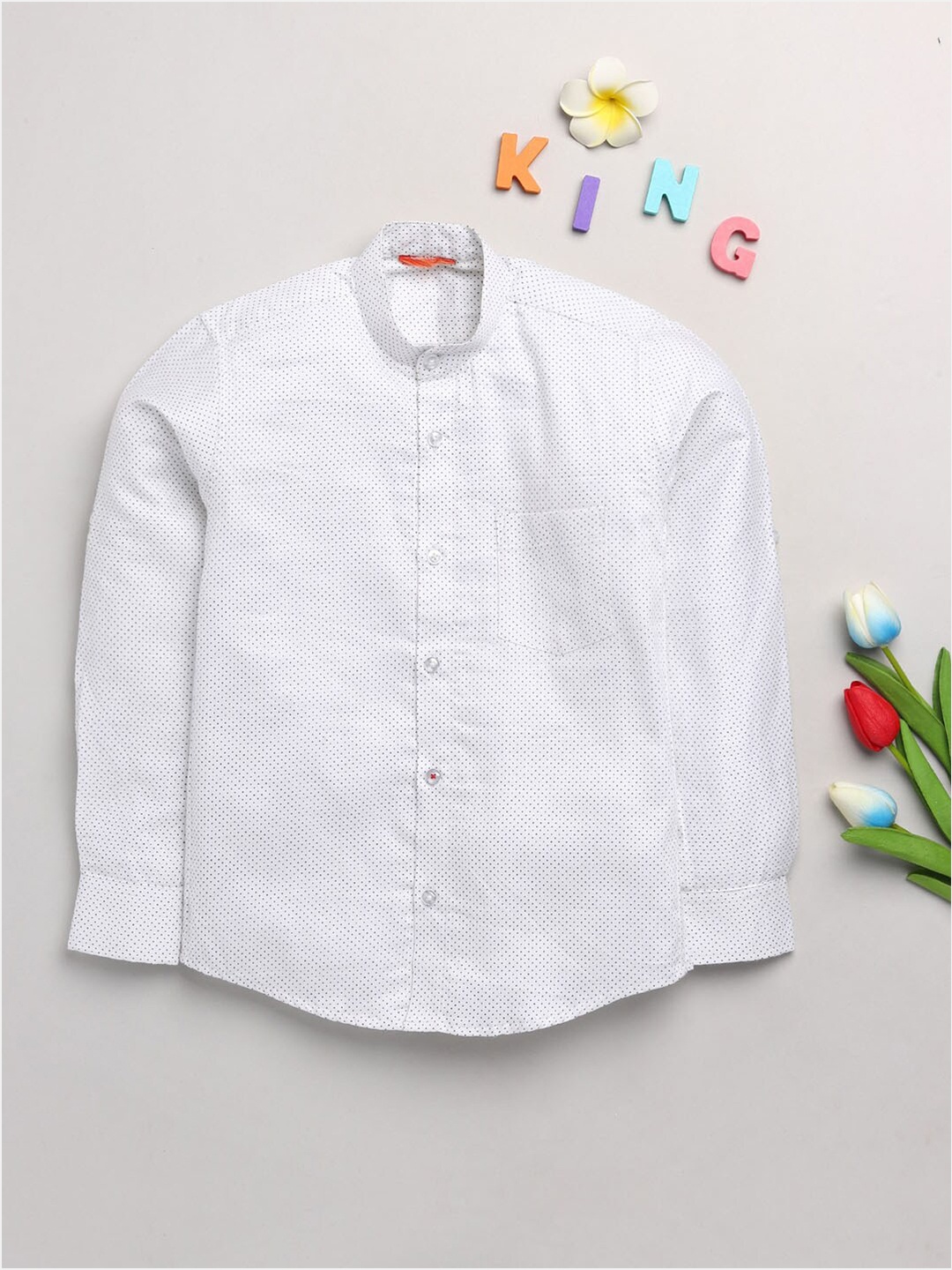 

JBN Creation Kids Boys White Classic Casual Polka Dot Printed Full Sleeve Shirt