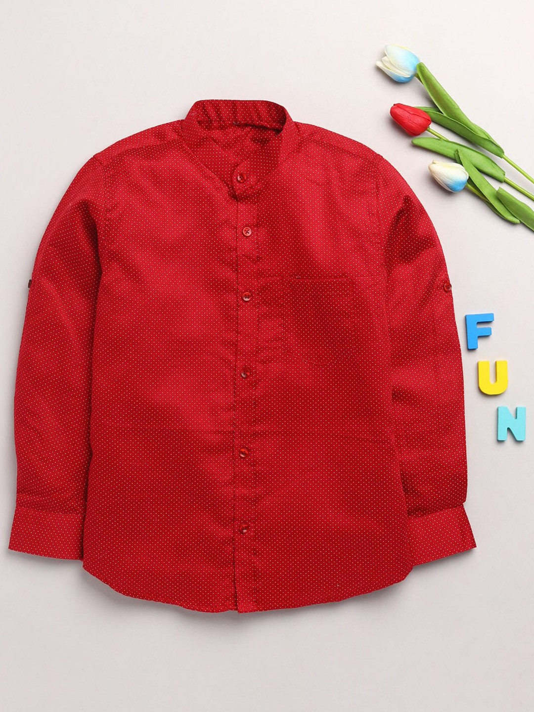 

JBN Creation Boys Red Classic Solid Casual Shirt