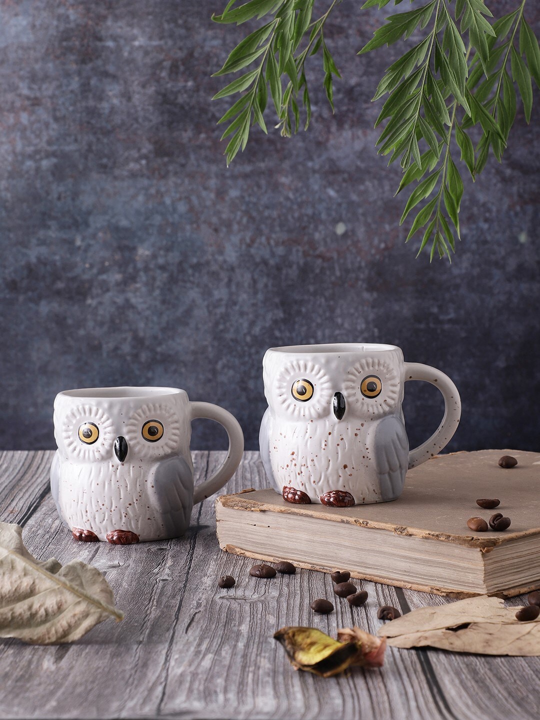 

OddCroft White & Grey Set of 2 Handcrafted Textured Ceramic Matte Cups