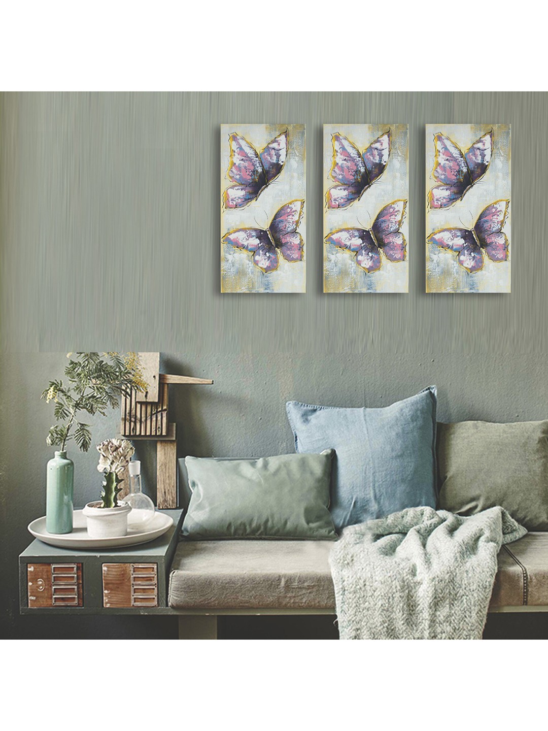 

MARKET99 White & Purple Butterfly Hand Made Oil Painting Wall Art